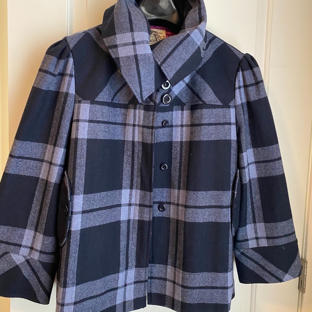 CHIC Navy Plaid fully lIned Bolero Swing Pea Coat